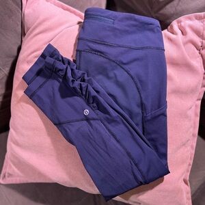 Lululemon Speed Tight Navy Pockets Ruched Ankle Size 8